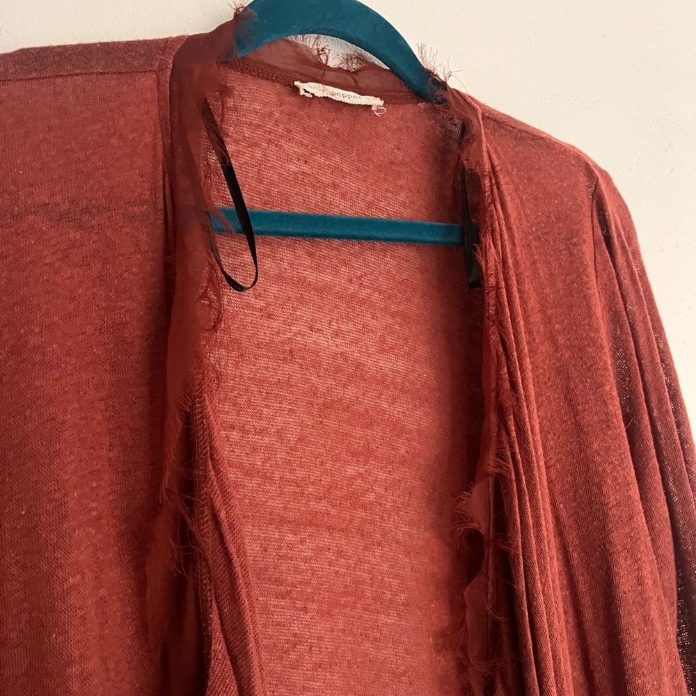 Ruffled Open-Front Cardigan in Rust - Picture 4 of 5